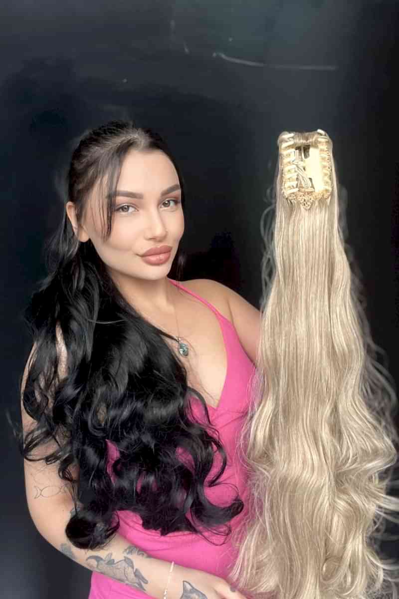 80 cm Ekstra Uzun At kuyruğu Tokalı Postiş Işıltılı Sarı