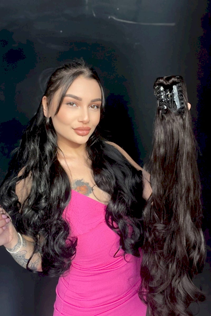 80 cm Ekstra Uzun At kuyruğu Tokalı Postiş Doğal kestane