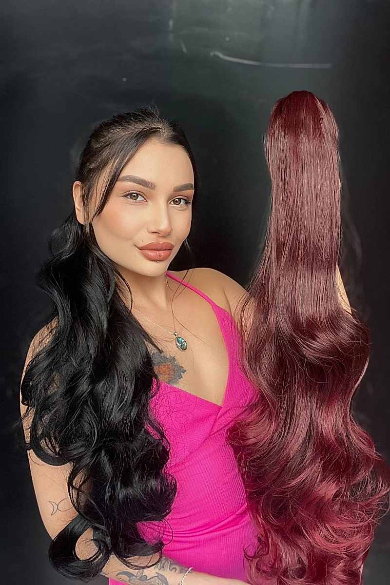 80 cm Ekstra Uzun At kuyruğu Tokalı Postiş Koyu Kızıl