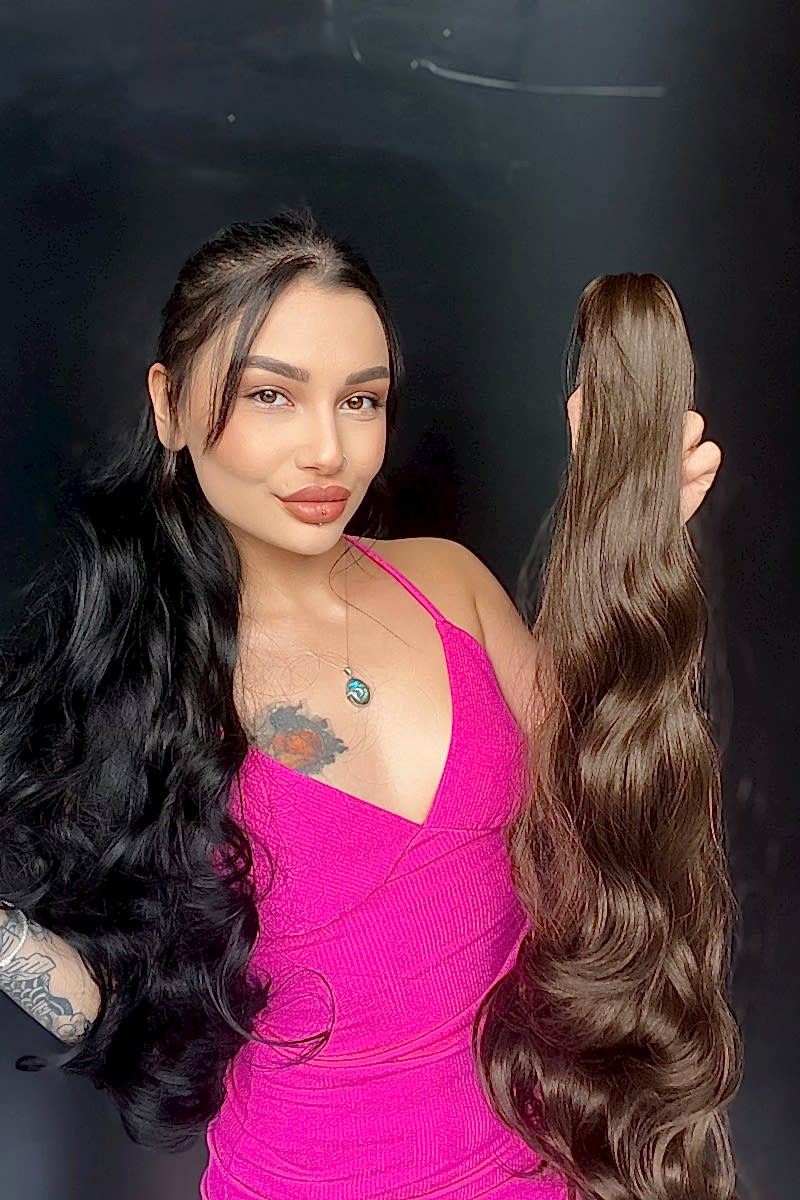 80 cm Ekstra Uzun At kuyruğu Tokalı Postiş Koyu Kumral