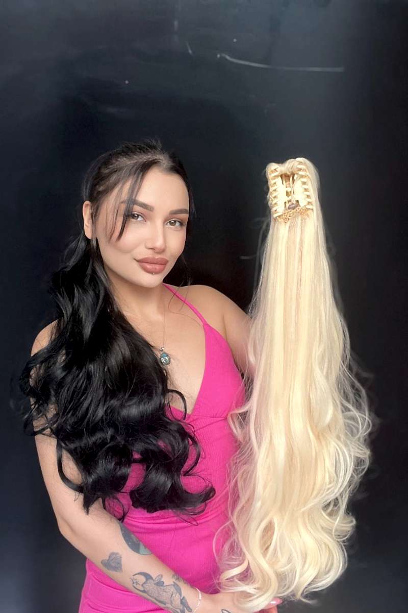 80 cm Ekstra Uzun At kuyruğu Tokalı Postiş Platin