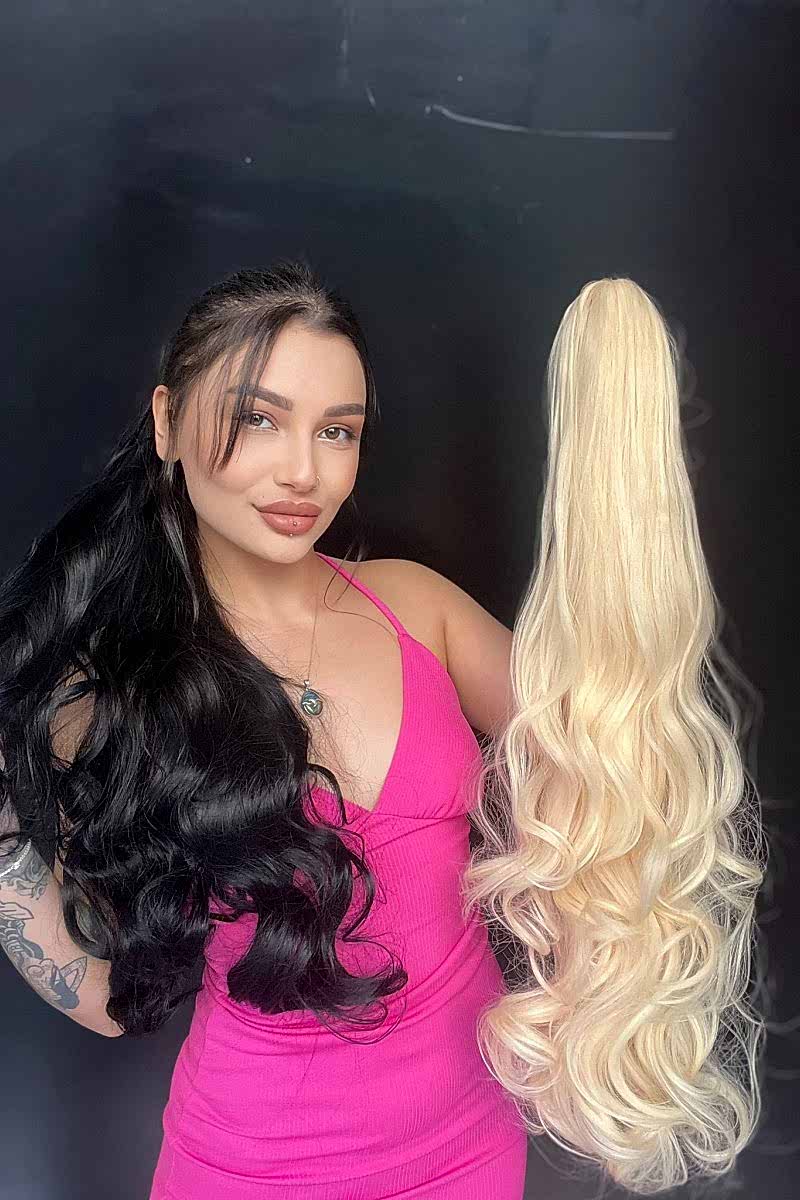 80 cm Ekstra Uzun At kuyruğu Tokalı Postiş Platin