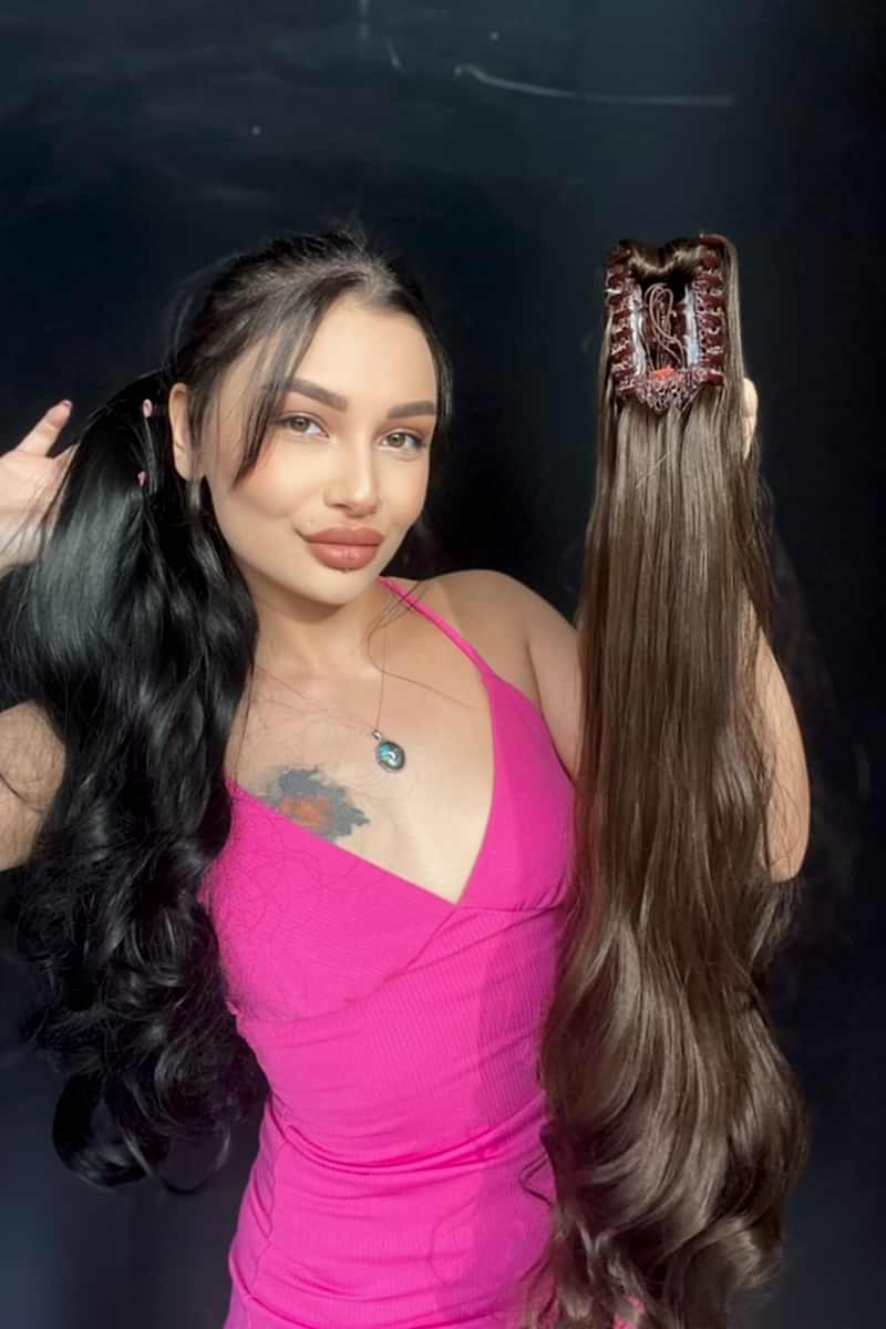 80 cm Ekstra Uzun At kuyruğu Tokalı Postiş Koyu Kumral