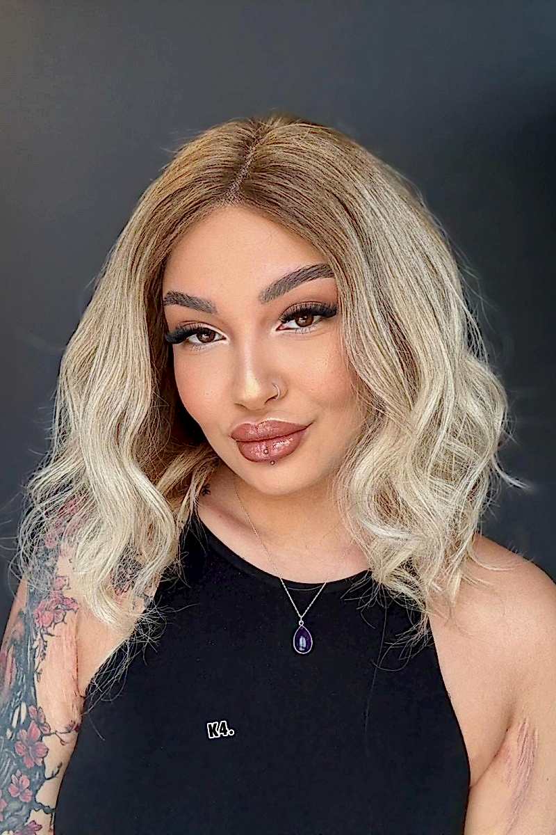 Platin Ombreli Tül peruk- Özel renklendirme -Soldan sağa tam tül- Hayalet peruk