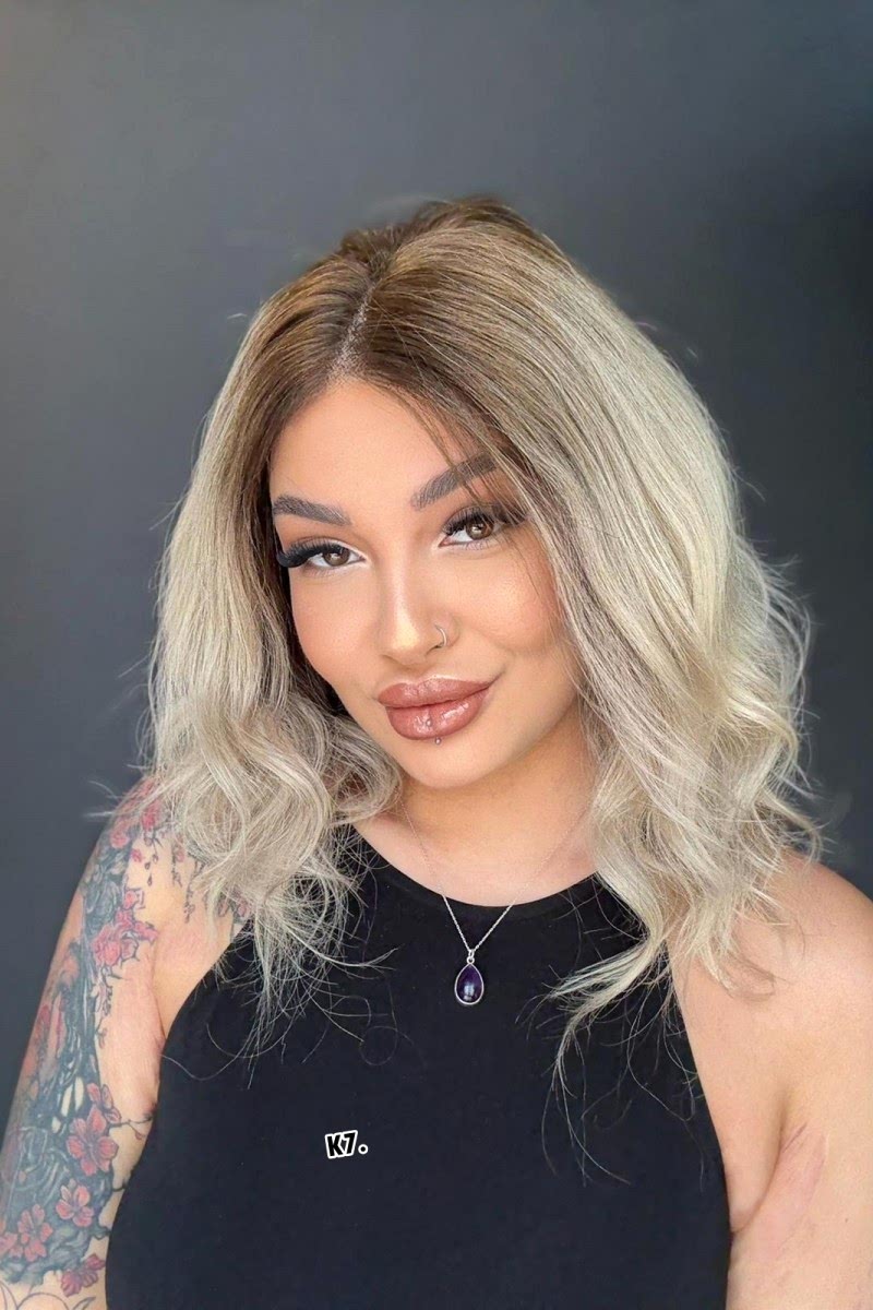 Platin Ombreli Tül peruk- Özel renklendirme -Soldan sağa tam tül- Hayalet peruk