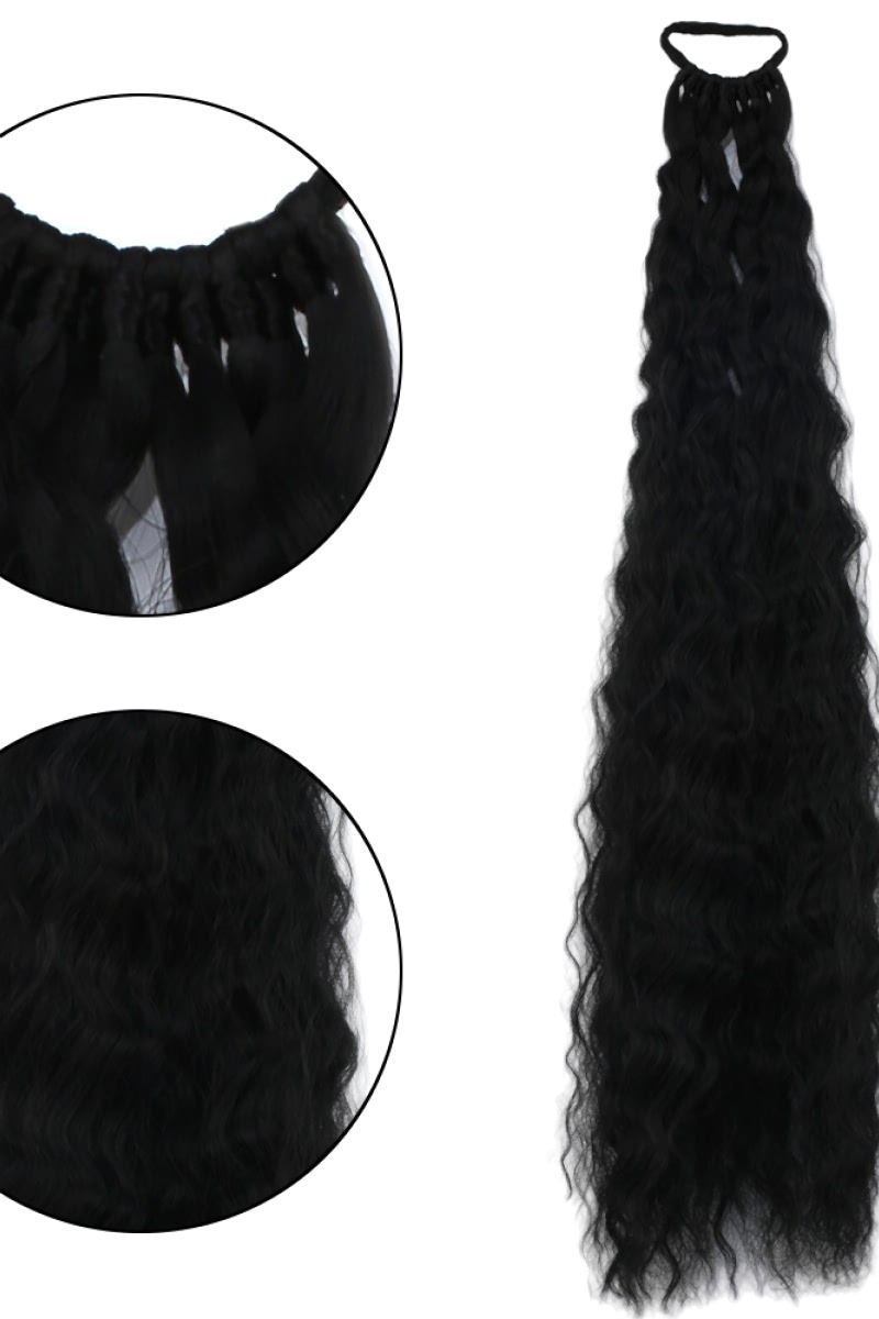 Lastikli Afro Kabarık Dalgalı At kuyruğu Siyah