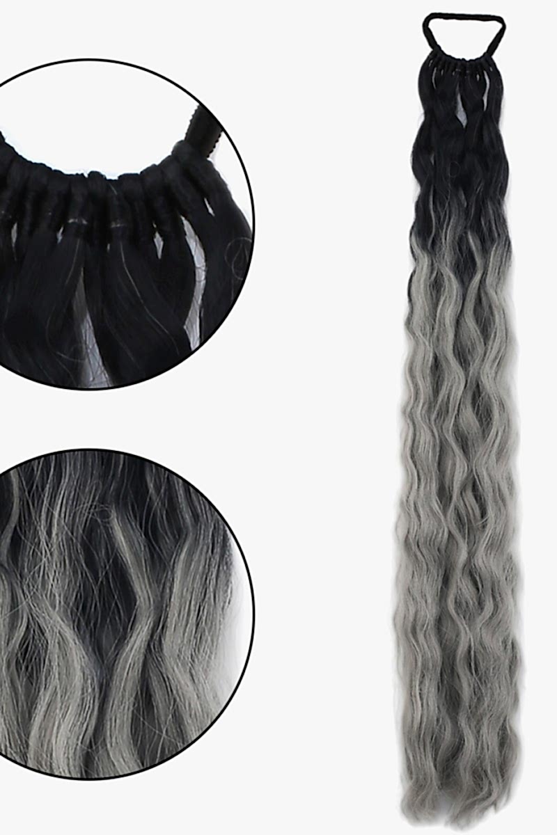 Lastikli Afro Kabarık Dalgalı At kuyruğu Siyah Gri