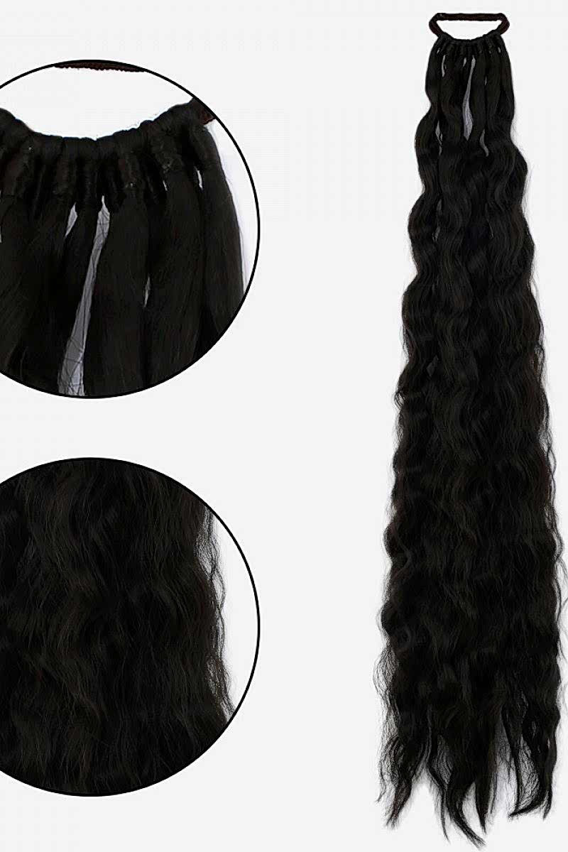 Lastikli Afro Kabarık Dalgalı At kuyruğu Koyu kestane