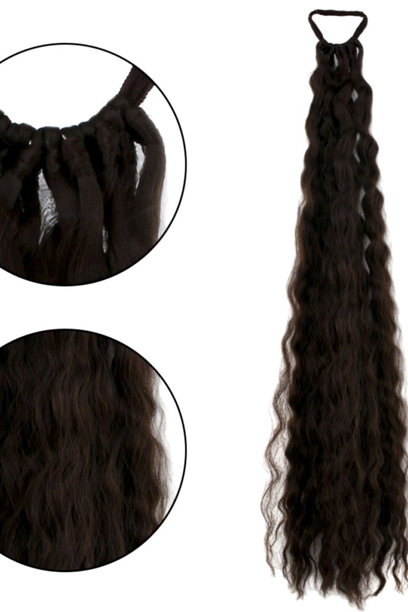 Lastikli Afro Kabarık Dalgalı At kuyruğu Koyu Kumral