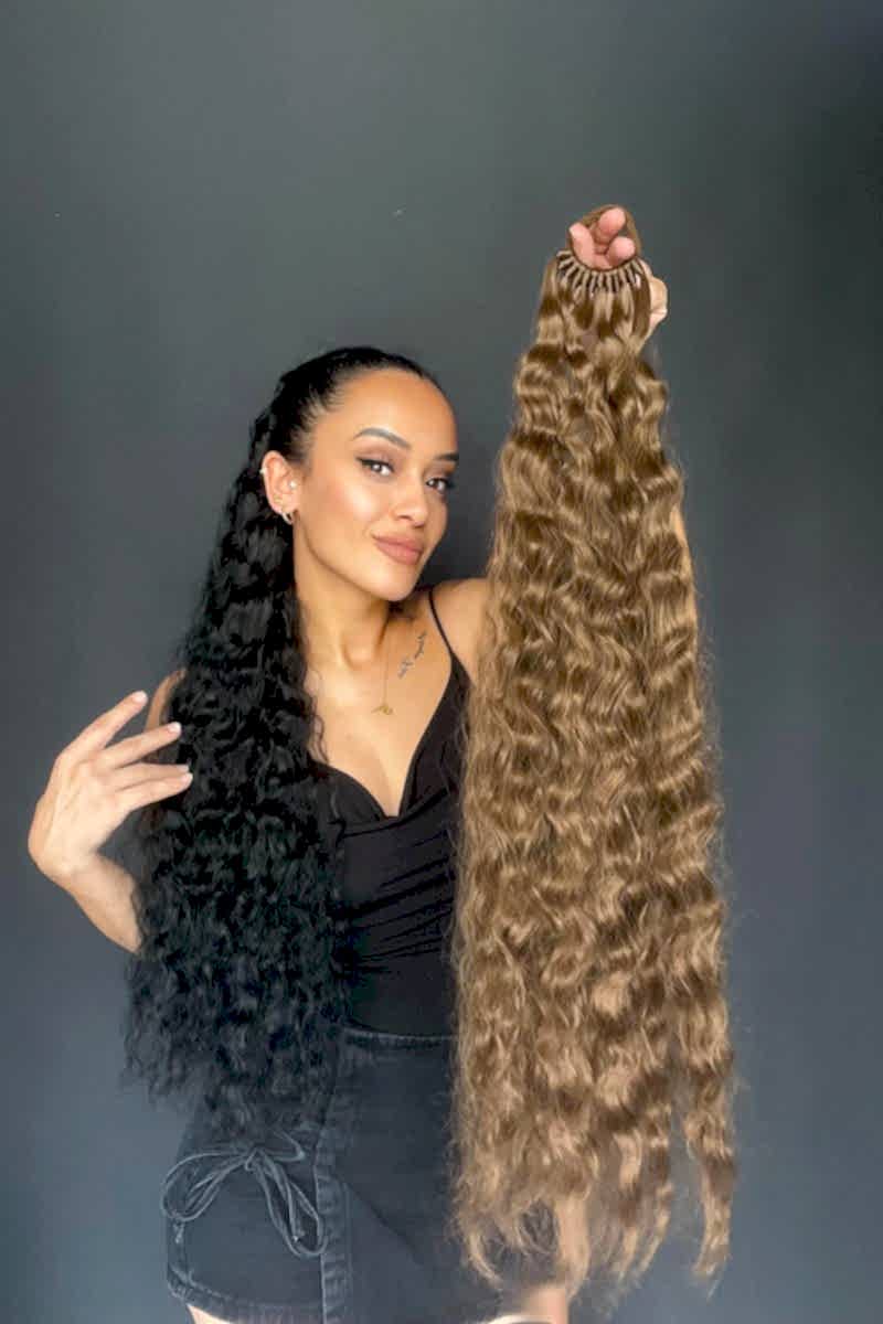 Lastikli Afro Kabarık Dalgalı at kuyruğu Açık Kumral