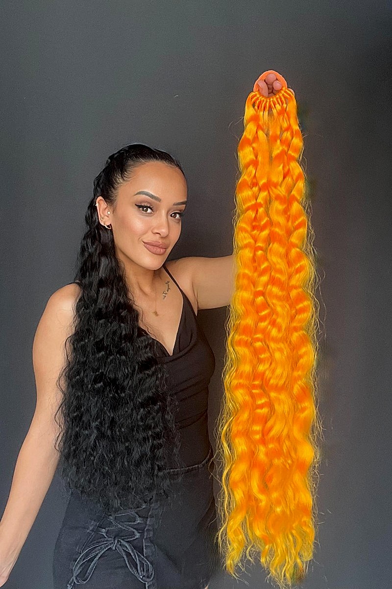 Lastikli Afro Kabarık Dalgalı At kuyruğu Turuncu