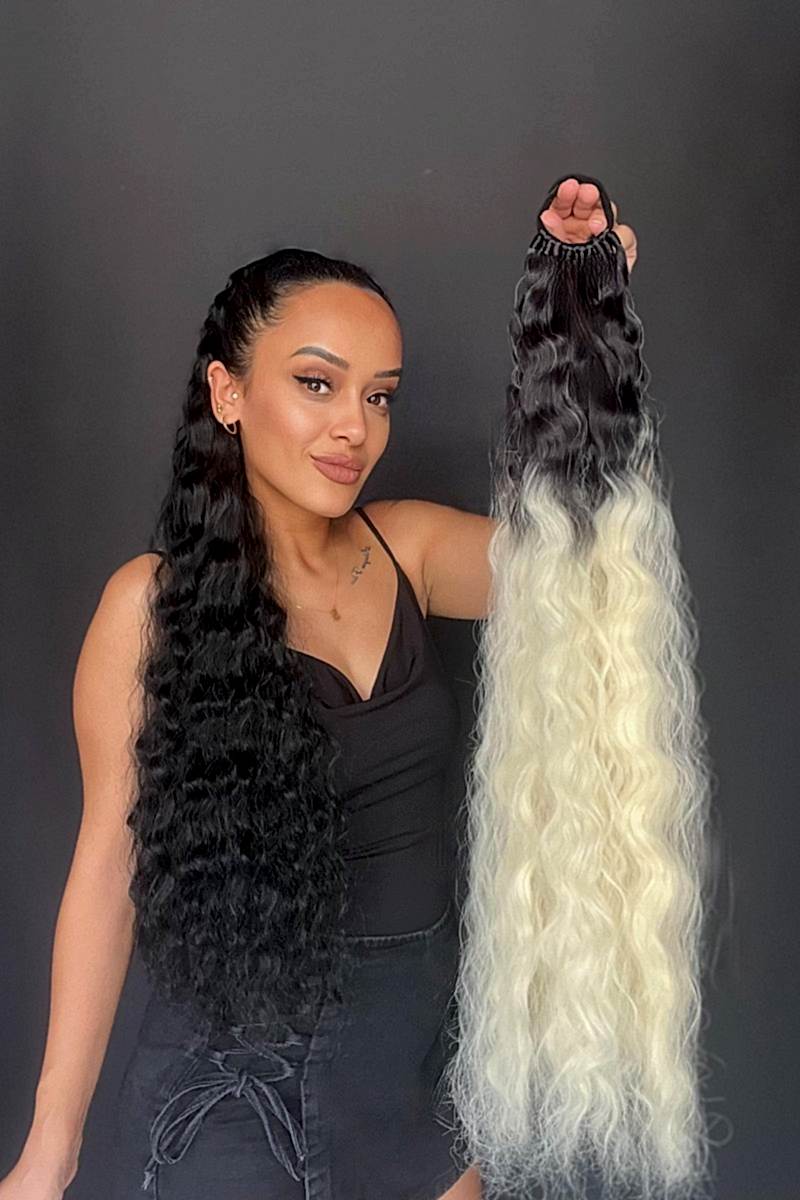 Lastikli Afro Kabarık Dalgalı At kuyruğu Siyah Platin