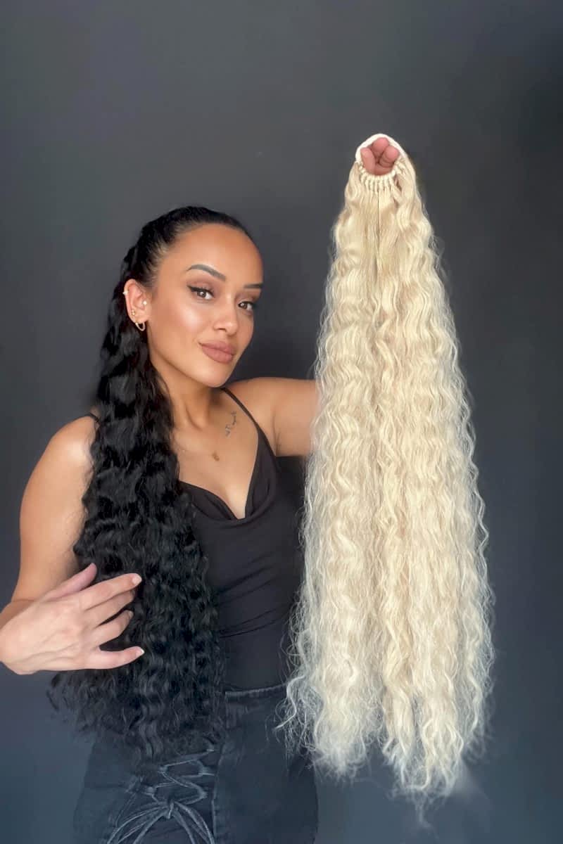 Lastikli Afro Kabarık Dalgalı At kuyruğu Küllü Sarı