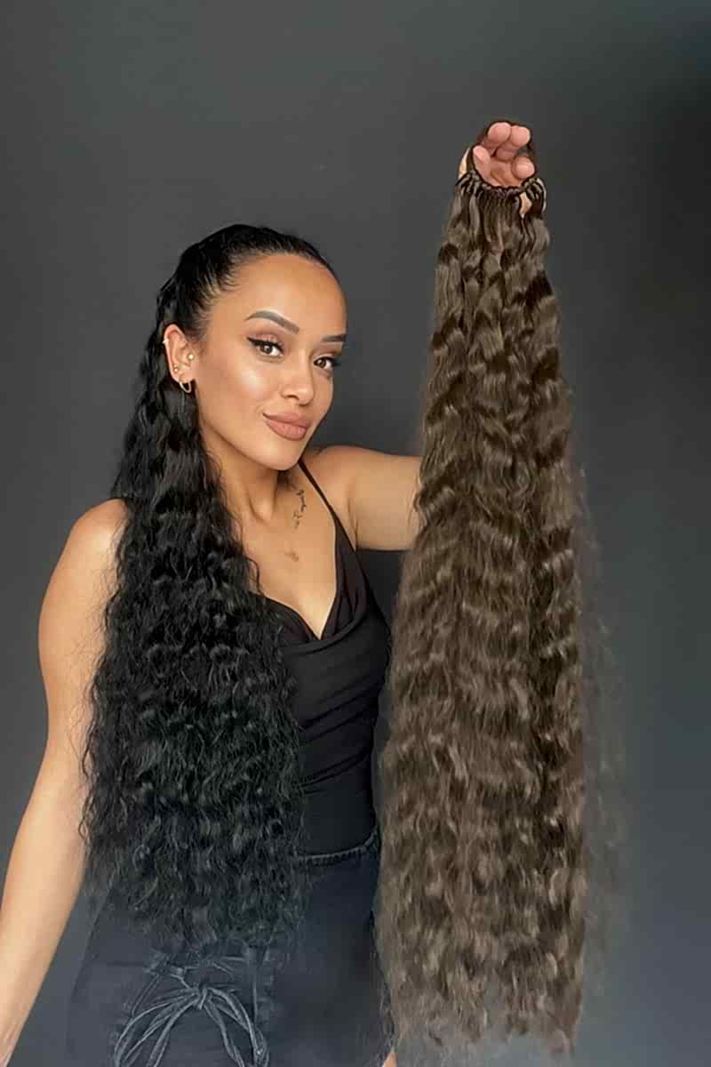 Lastikli Afro Kabarık Dalgalı At kuyruğu Koyu Kumral