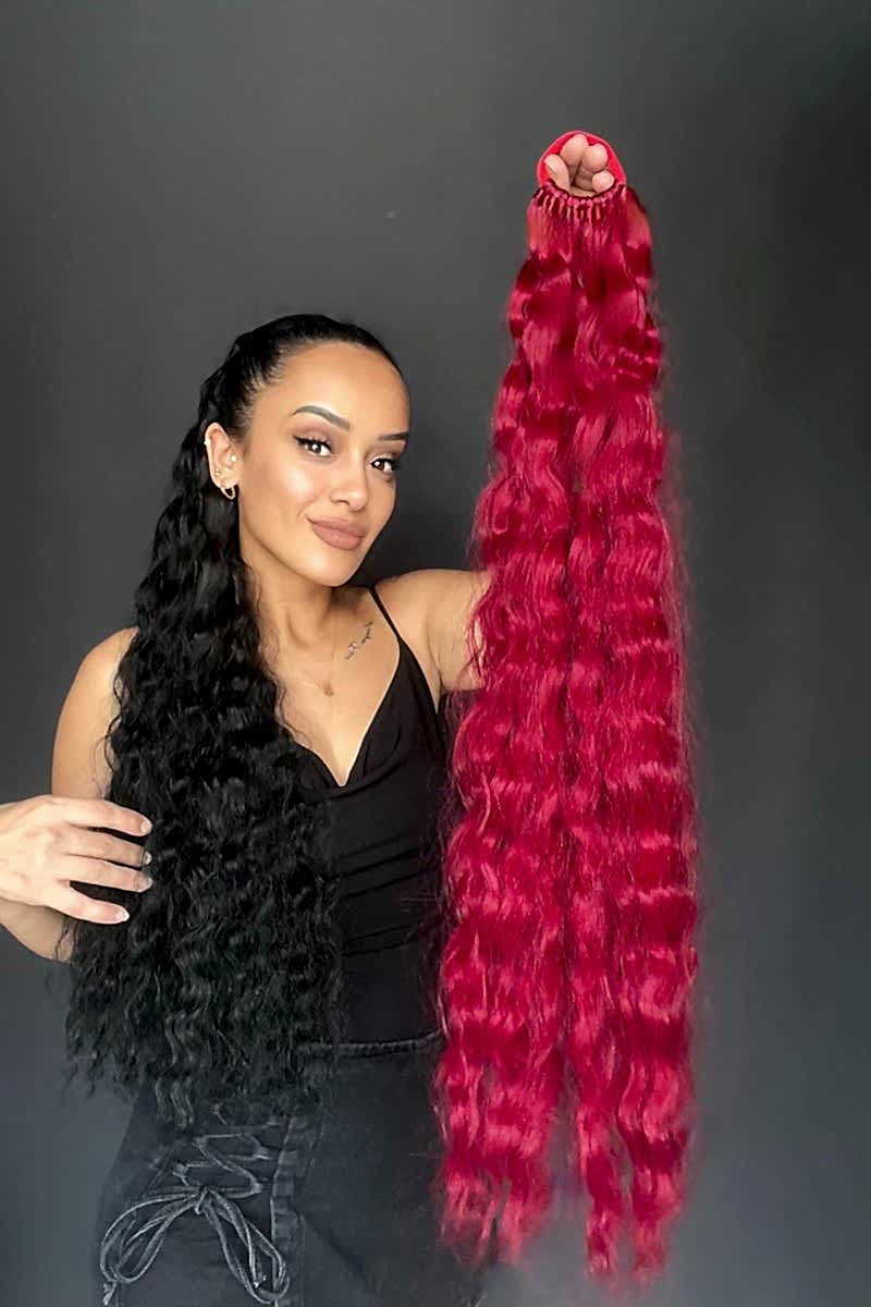 Lastikli Afro Kabarık Dalgalı At kuyruğu Kızıl