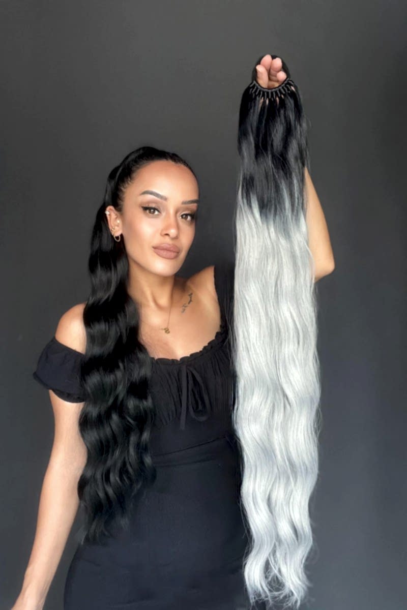 Lastikli Su Dalgalı At kuyruğu Siyah Gri