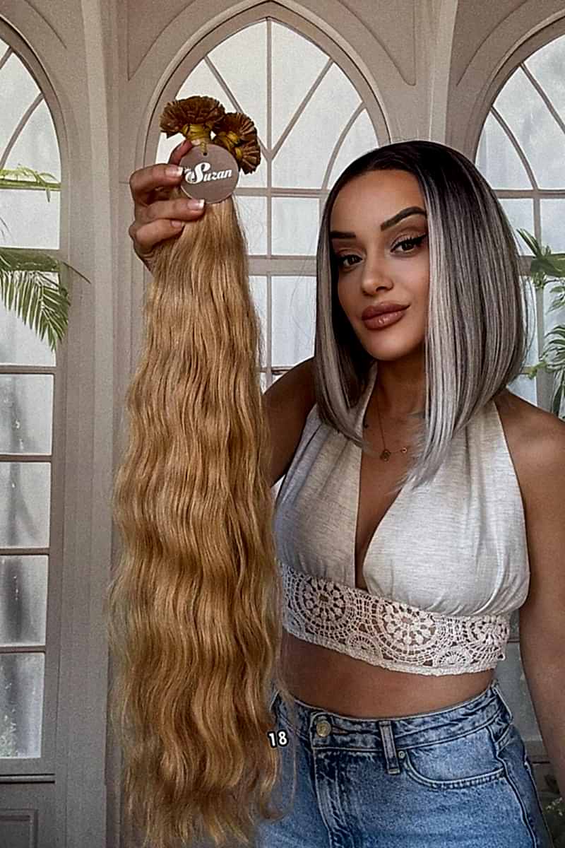 250 adet Yıka çık doğal dalgalı Mikro Kaynak  60-65cm