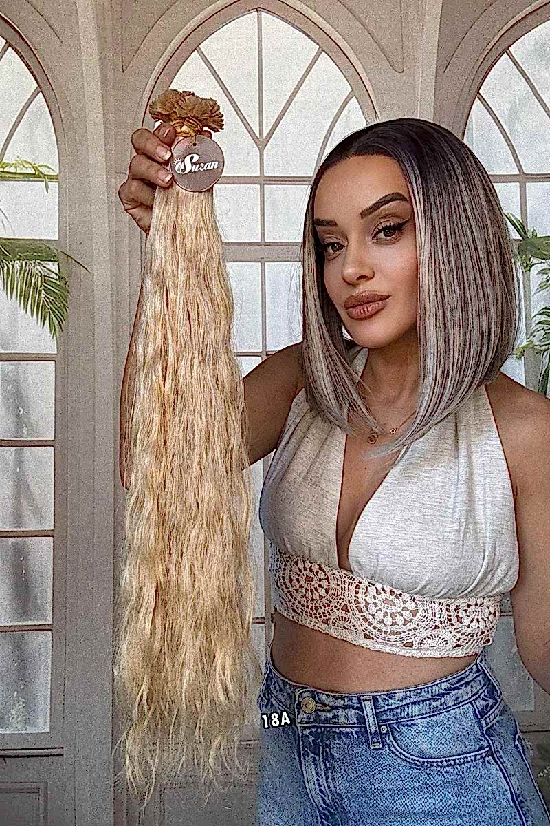 250 adet Yıka çık doğal dalgalı Mikro Kaynak  60-65cm