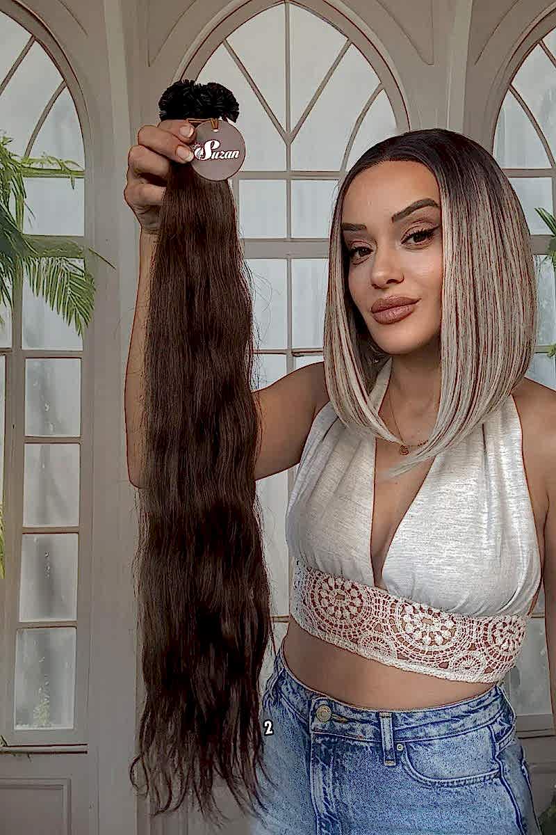 250 adet Yıka çık doğal dalgalı Mikro Kaynak  60-65cm