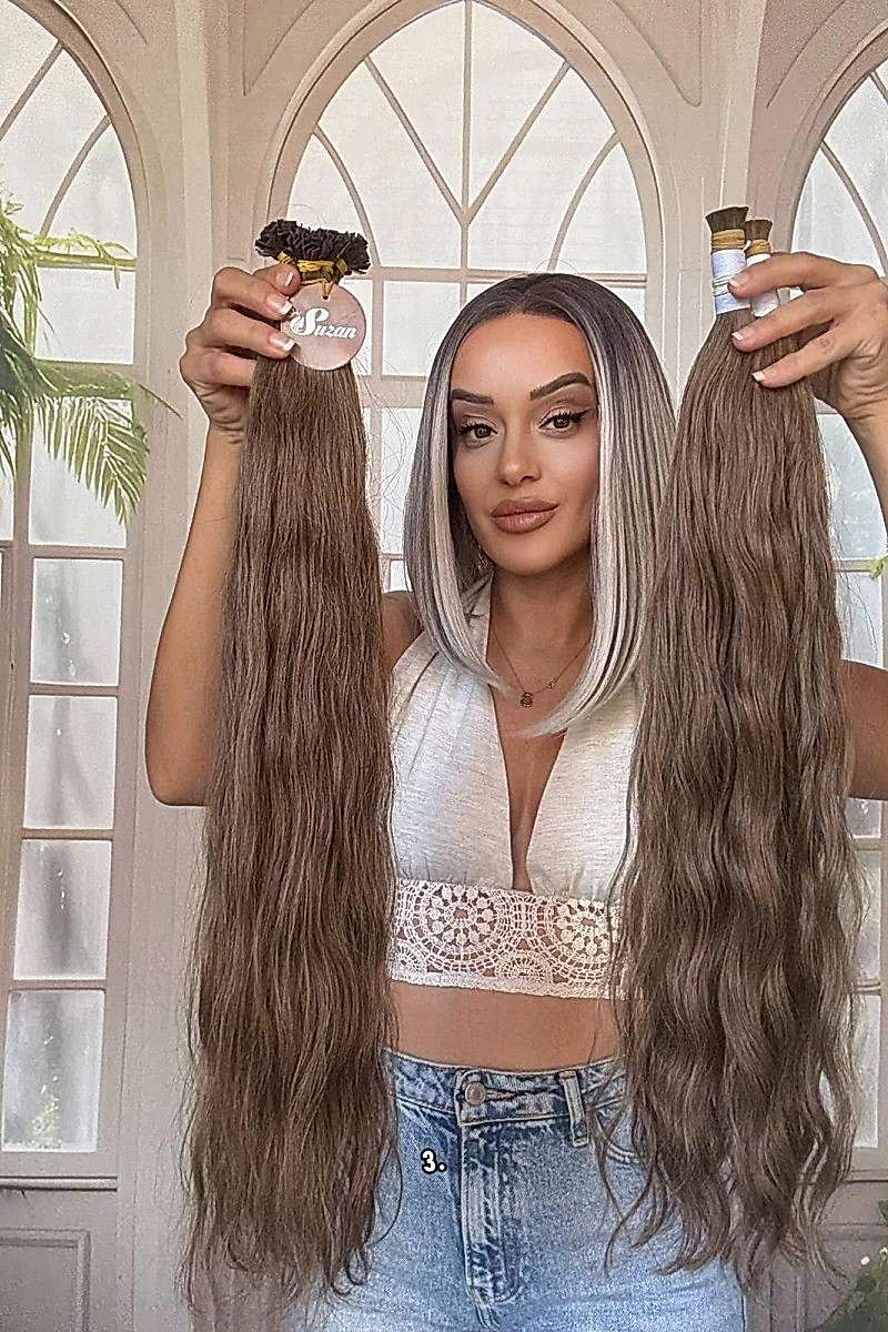 250 adet Yıka çık doğal dalgalı Mikro Kaynak  60-65cm