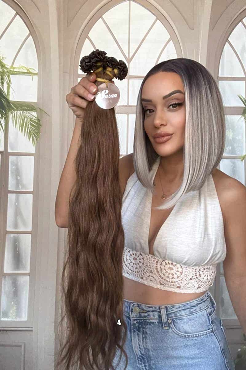 250 adet Yıka çık doğal dalgalı Mikro Kaynak  60-65cm