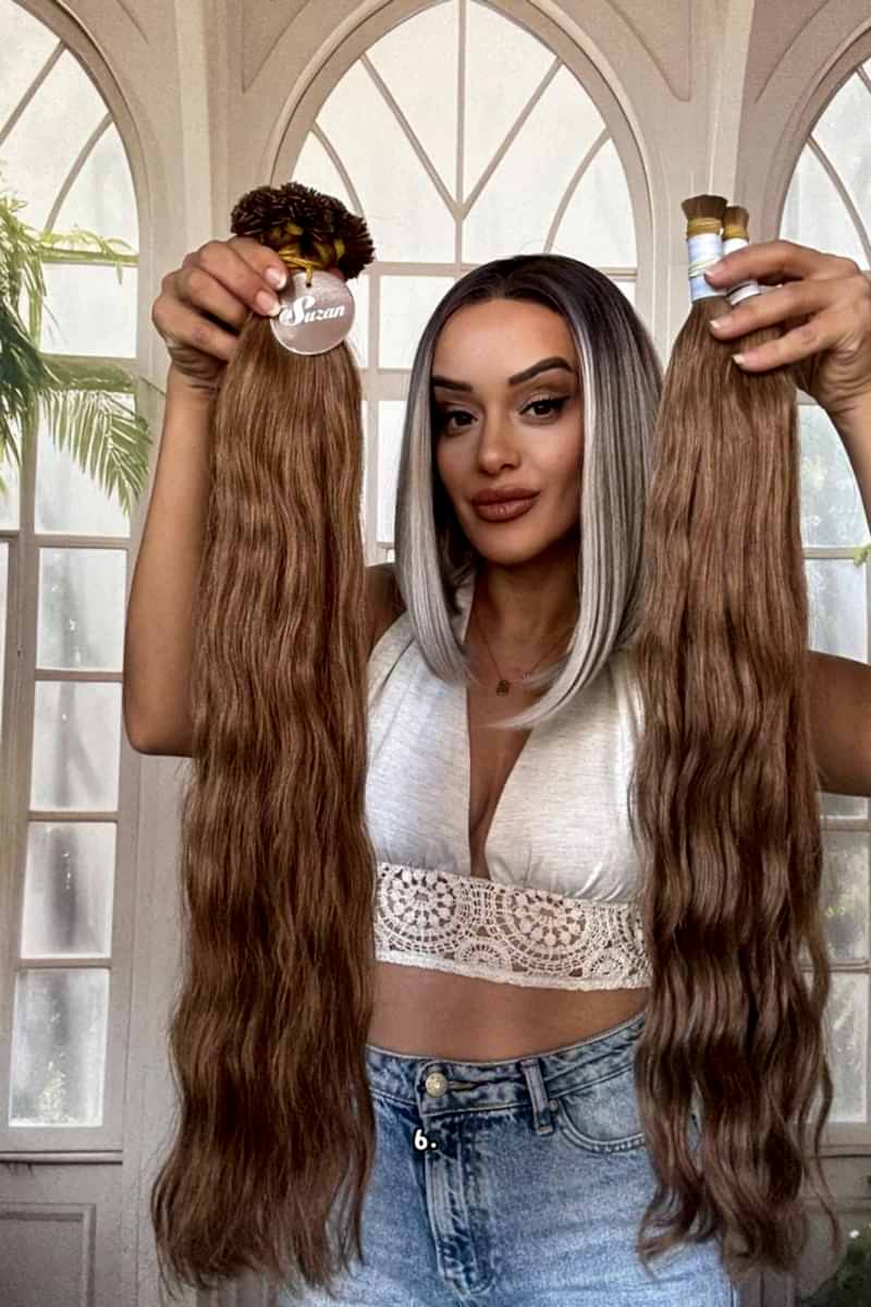 250 adet Yıka çık doğal dalgalı Mikro Kaynak  60-65cm