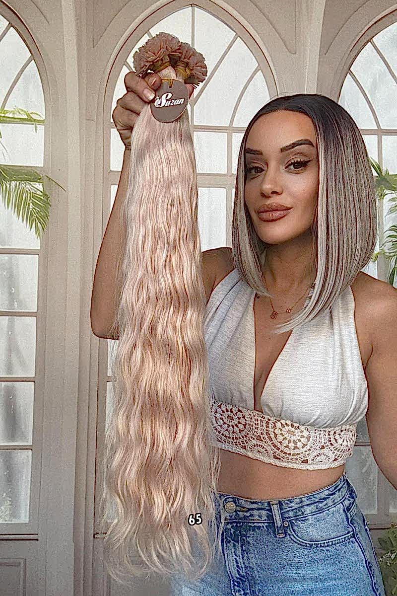 250 adet Yıka çık doğal dalgalı Mikro Kaynak  60-65cm