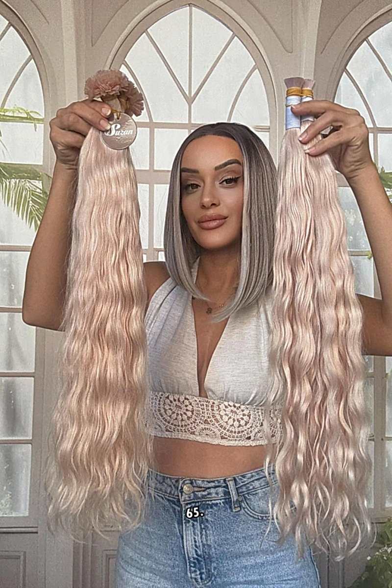 250 adet Yıka çık doğal dalgalı Mikro Kaynak  60-65cm