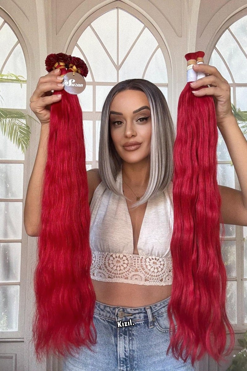 250 adet Yıka çık doğal dalgalı Mikro Kaynak  60-65cm