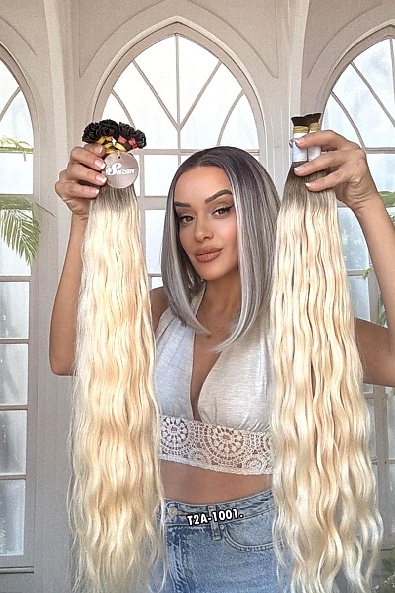 250 adet Yıka çık doğal dalgalı Mikro Kaynak  60-65cm