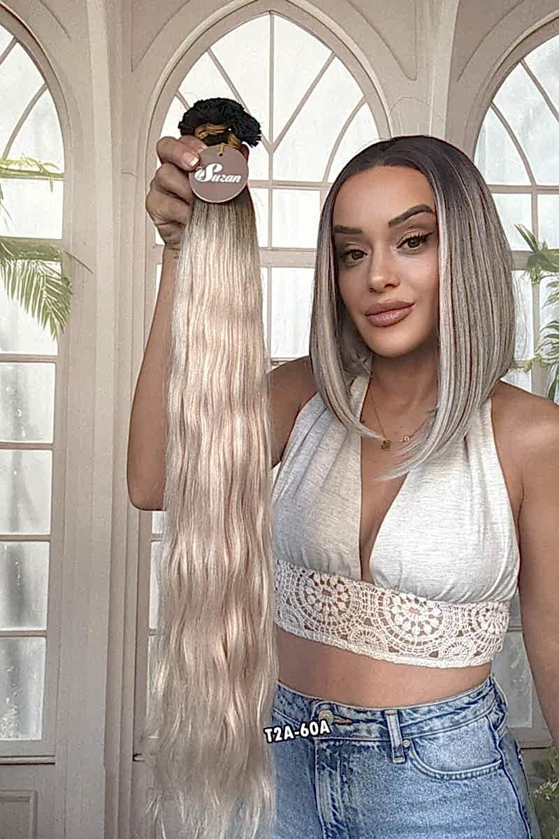 250 adet Yıka çık doğal dalgalı Mikro Kaynak  60-65cm