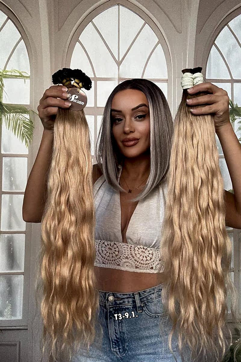 250 adet Yıka çık doğal dalgalı Mikro Kaynak  60-65cm