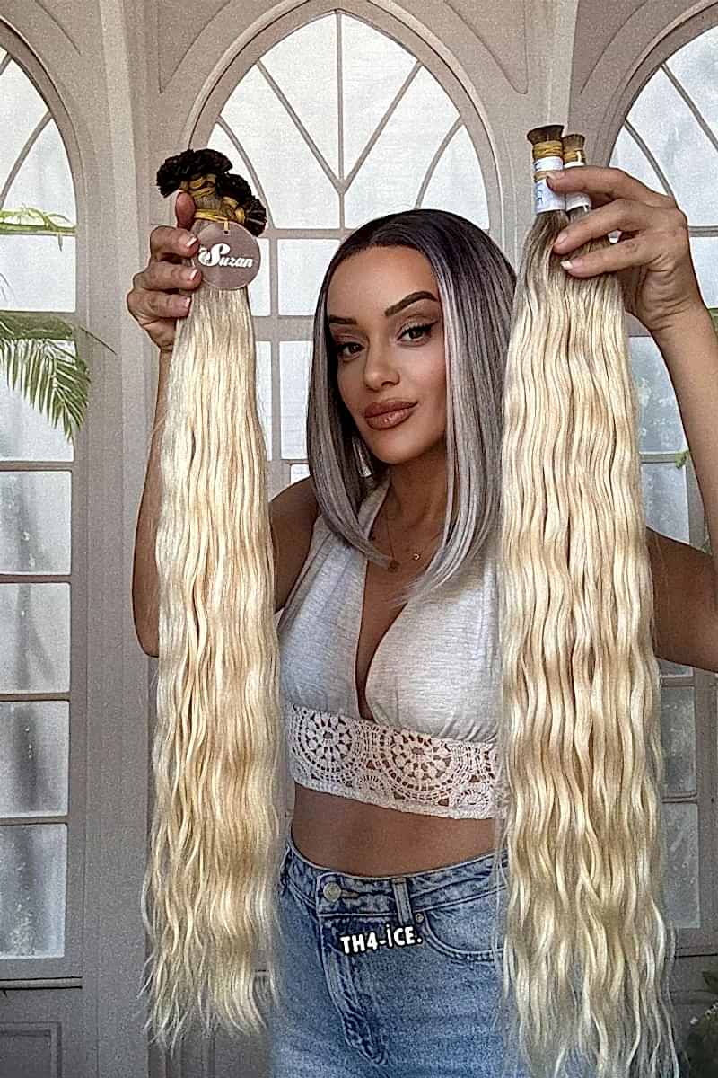 250 adet Yıka çık doğal dalgalı Mikro Kaynak  60-65cm