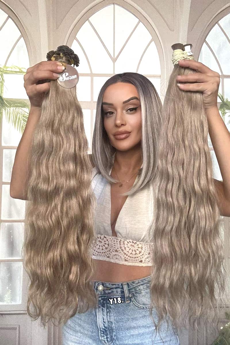 250 adet Yıka çık doğal dalgalı Mikro Kaynak  60-65cm