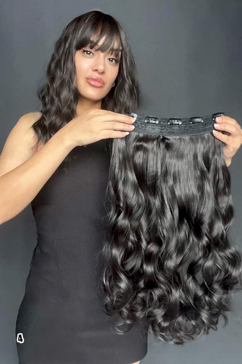 Dalgalı Geniş Parça Yarımay Çıtçıt Saç Kestane