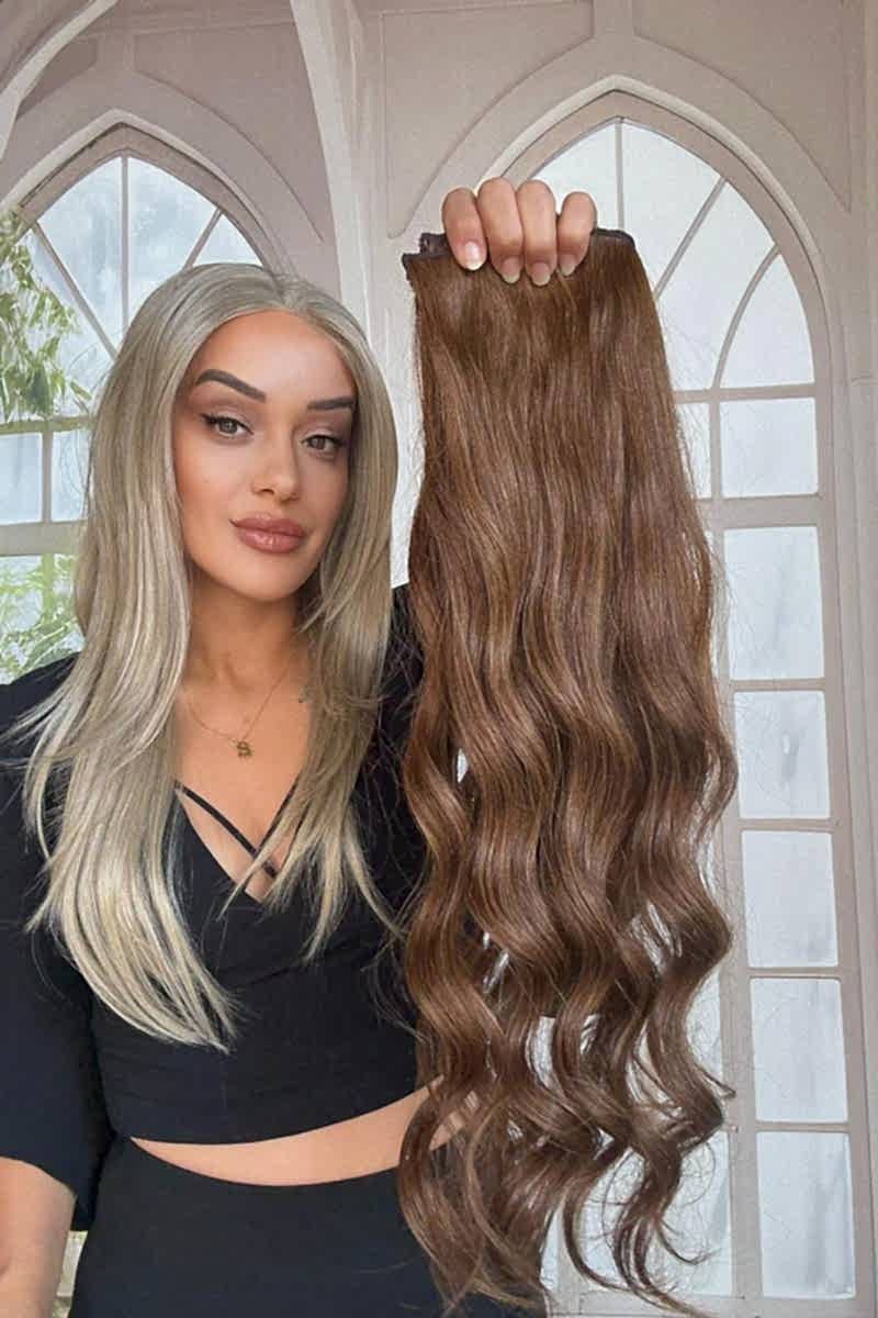 Yarımay+2 yan %100 gerçek çıtçıt saç