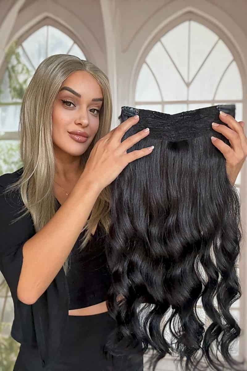 Yarımay+2 yan %100 gerçek çıtçıt saç