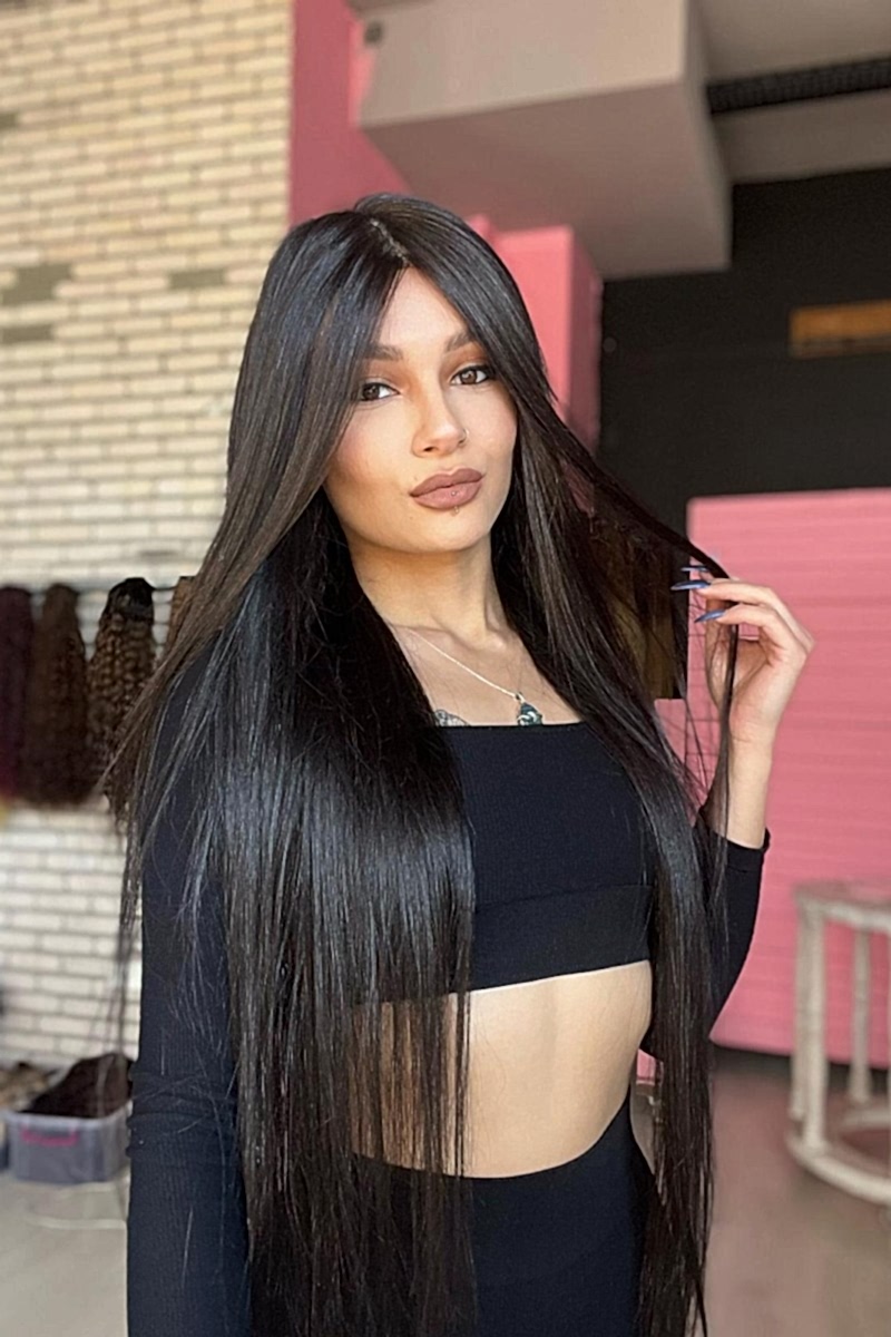 Baby ipek tabanlı Gerçek saç peruk Doğal Ton  uzun