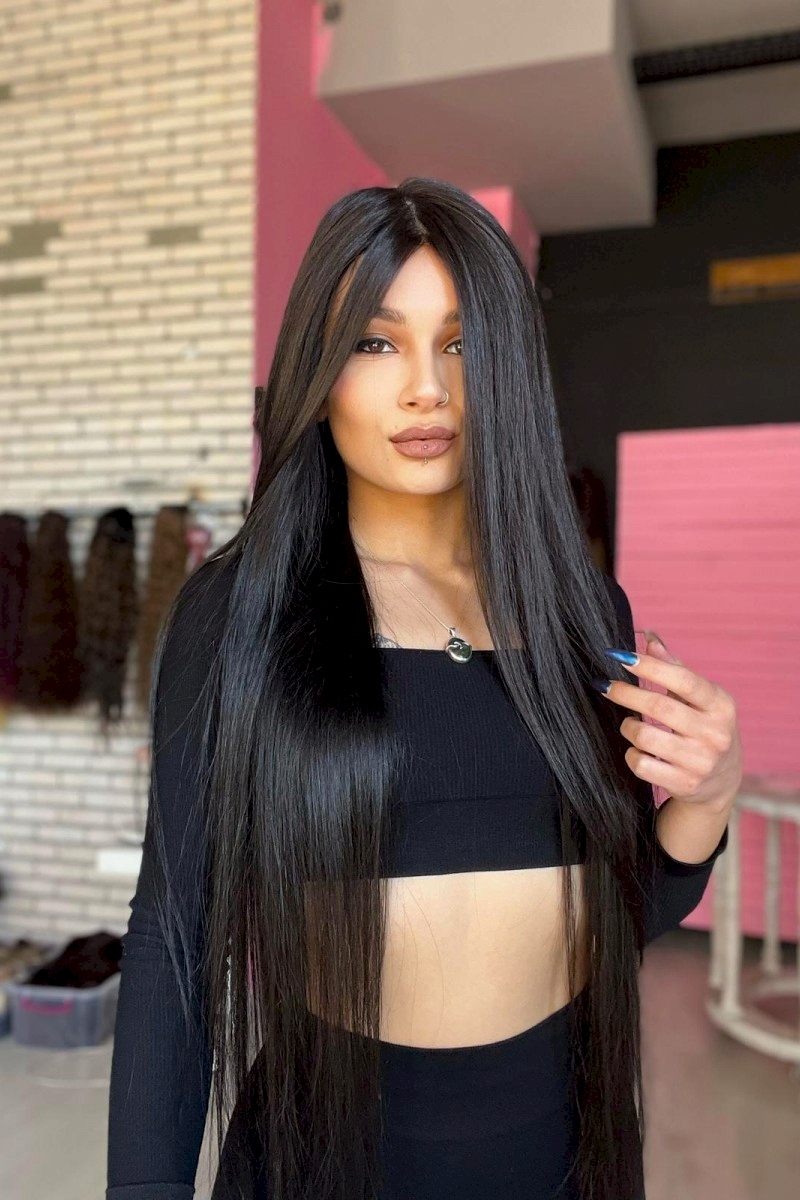 Baby ipek tabanlı Gerçek saç peruk Doğal Ton  uzun