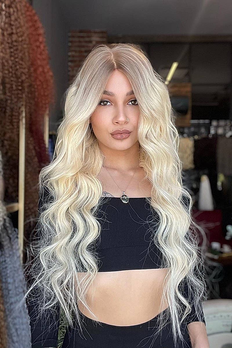 Baby ipek tabanlı Gerçek saç peruk Ombreli uzun