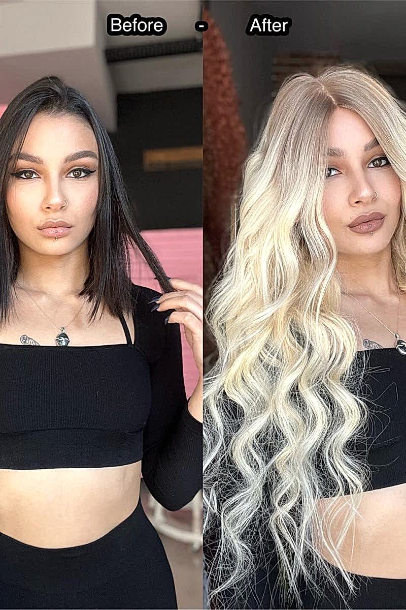 Baby ipek tabanlı Gerçek saç peruk Ombreli uzun