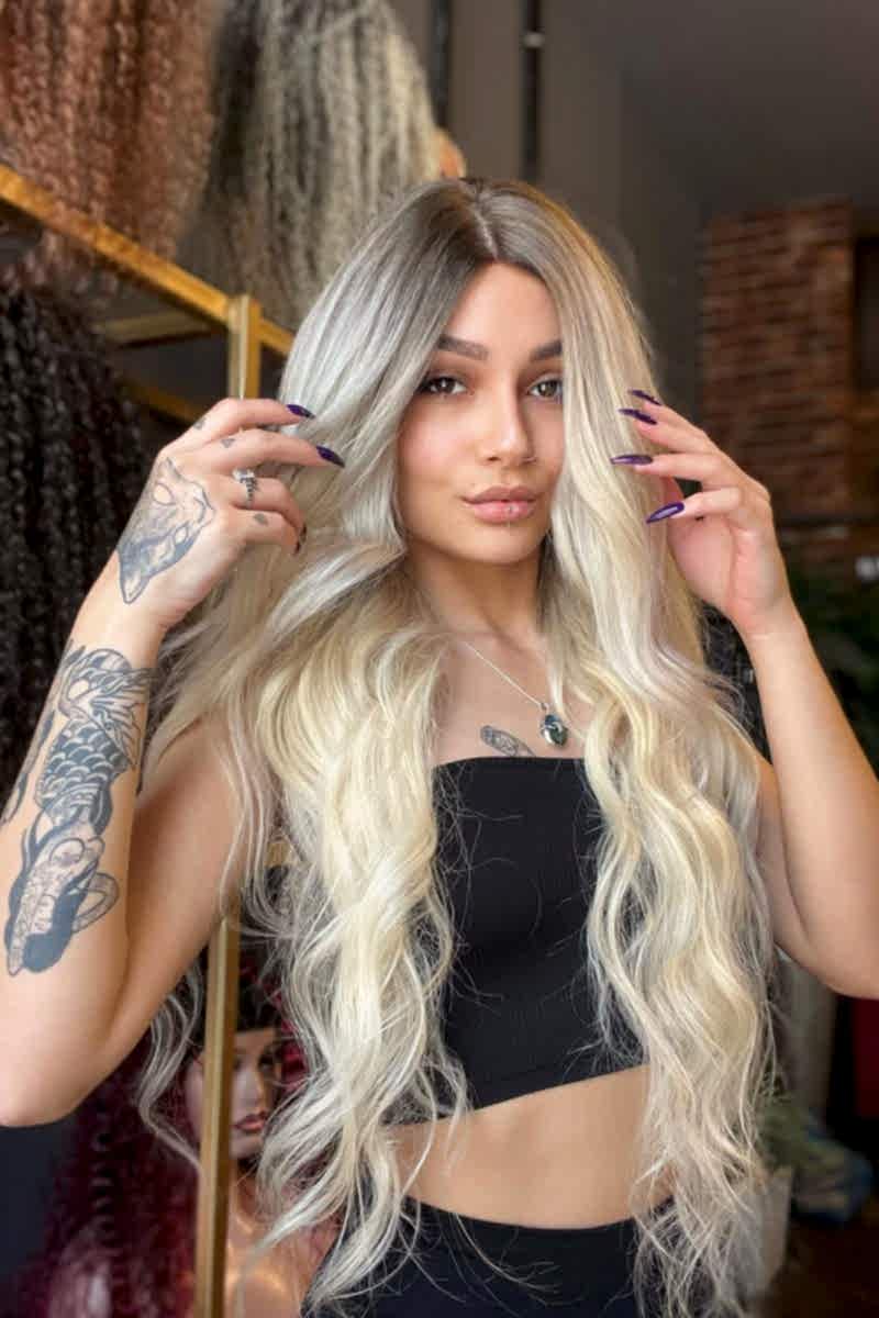 Baby ipek tabanlı Gerçek saç peruk Rus kumralı ombreli