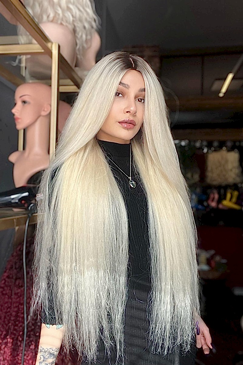 Baby ipek tabanlı Gerçek saç peruk Platin