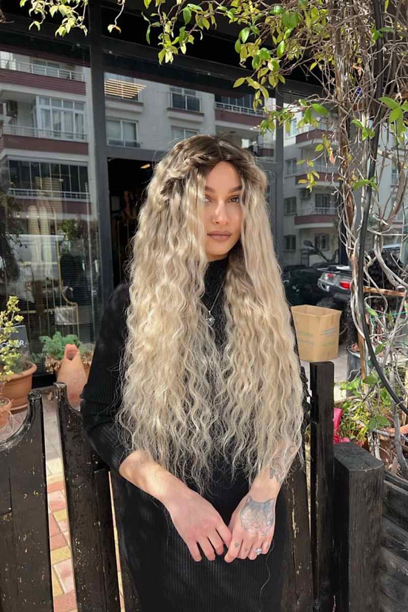 Baby ipek tabanlı Gerçek saç peruk Platin ombreli