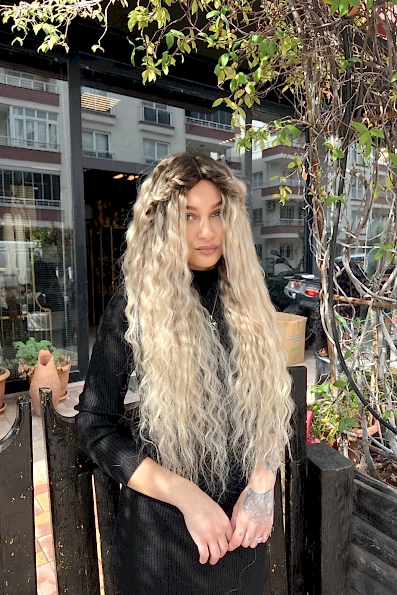 Baby ipek tabanlı Gerçek saç peruk Platin ombreli