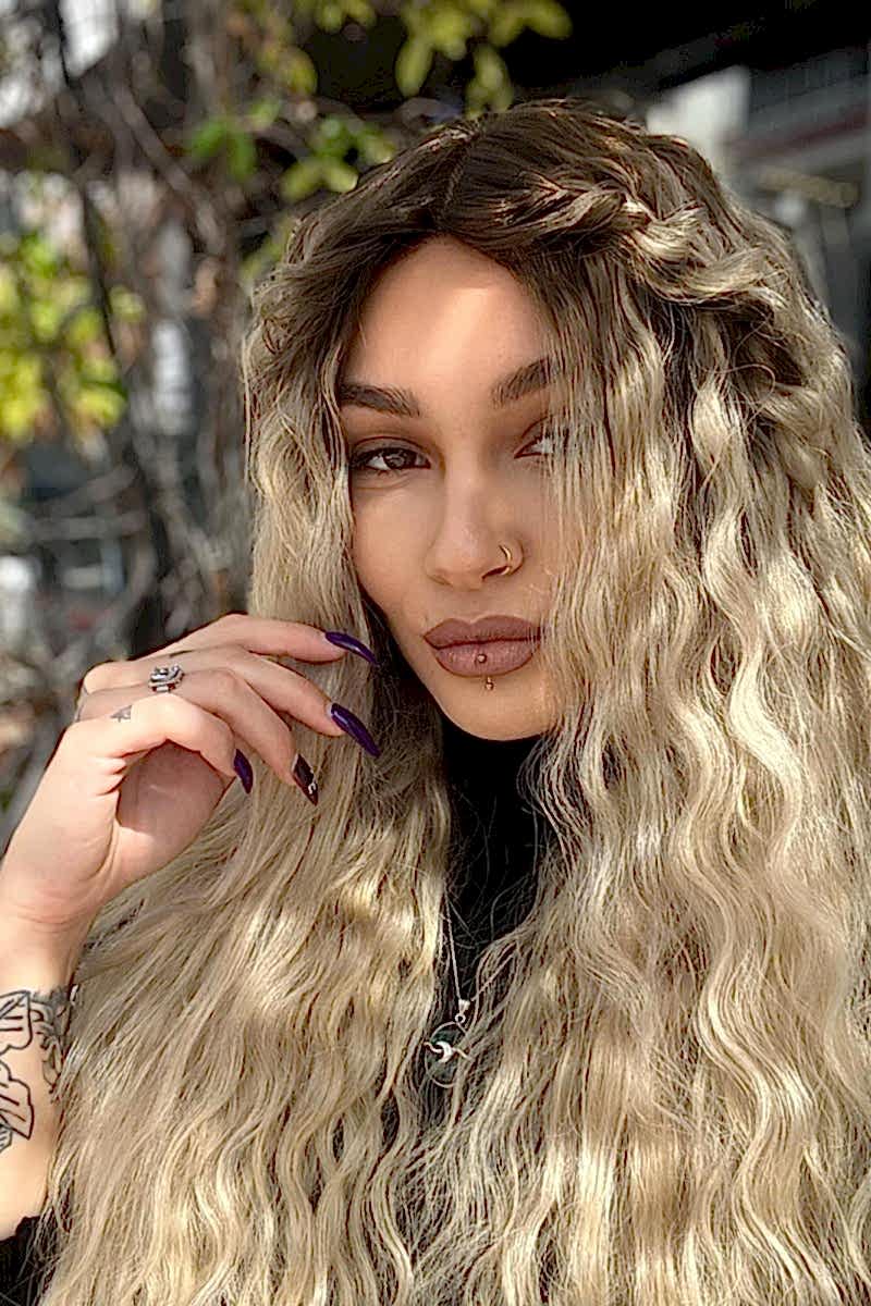 Baby ipek tabanlı Gerçek saç peruk Platin ombreli