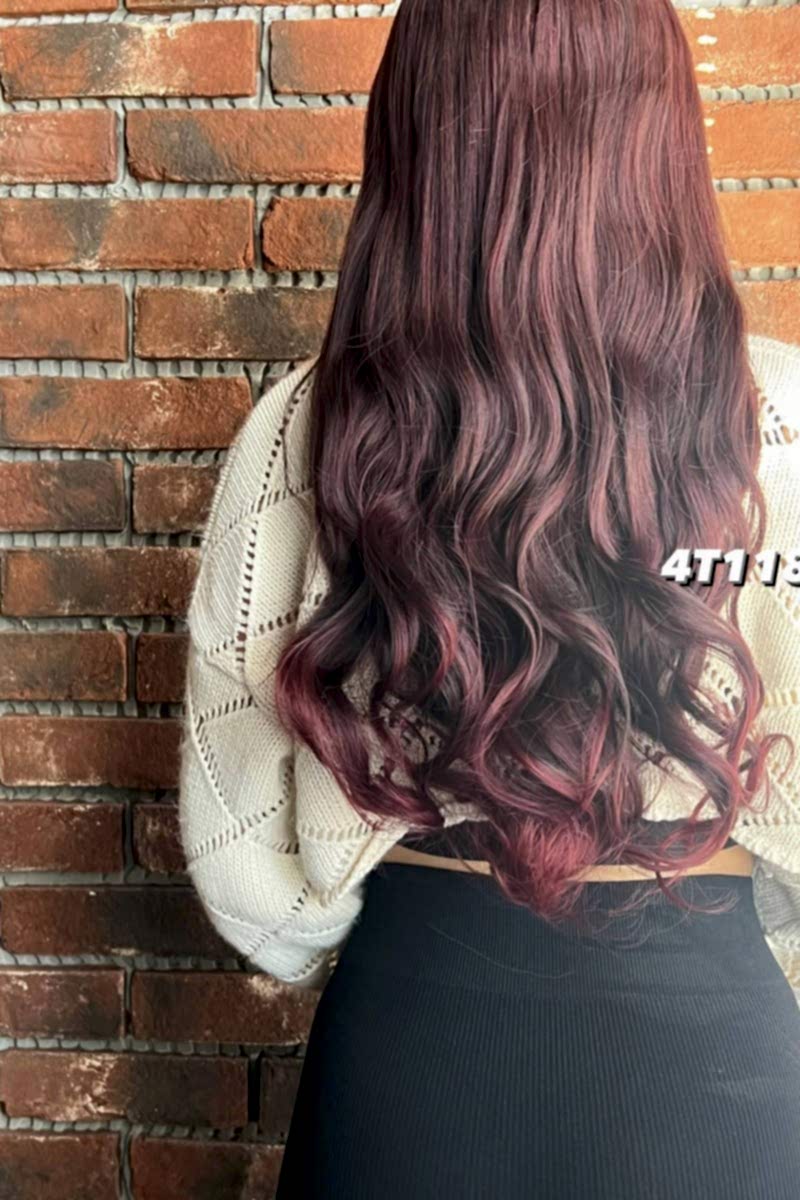 Fiber Sentetik Dalgalı Yarım Ay + 2 Yan Çıt Çıt - Koyu kızıl