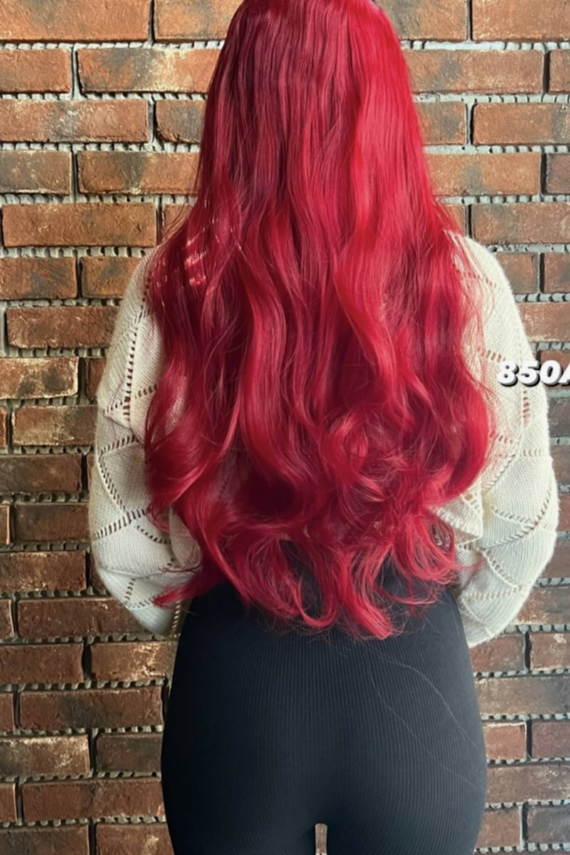 Fiber Sentetik Dalgalı Yarım Ay + 2 Yan Çıt Çıt -Kızıl