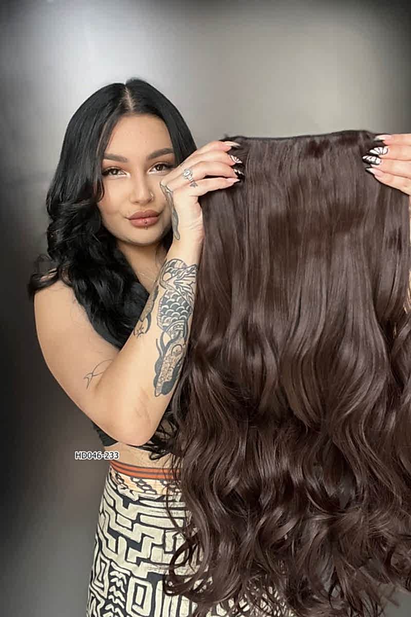 Dalgalı Yarım Ay + 2 Yan Çıt Çıt - Koyu Kahve