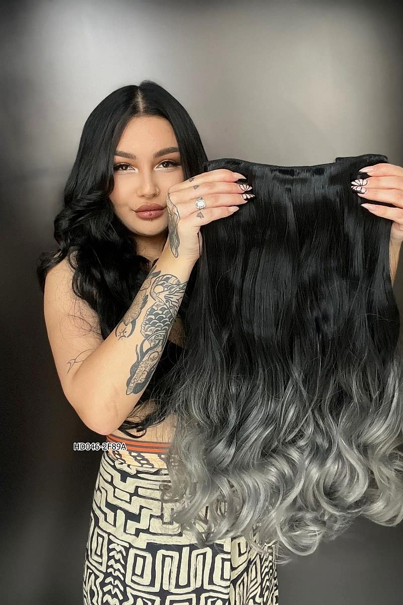 Dalgalı Yarım Ay + 2 Yan Çıt Çıt -Siyah Gri